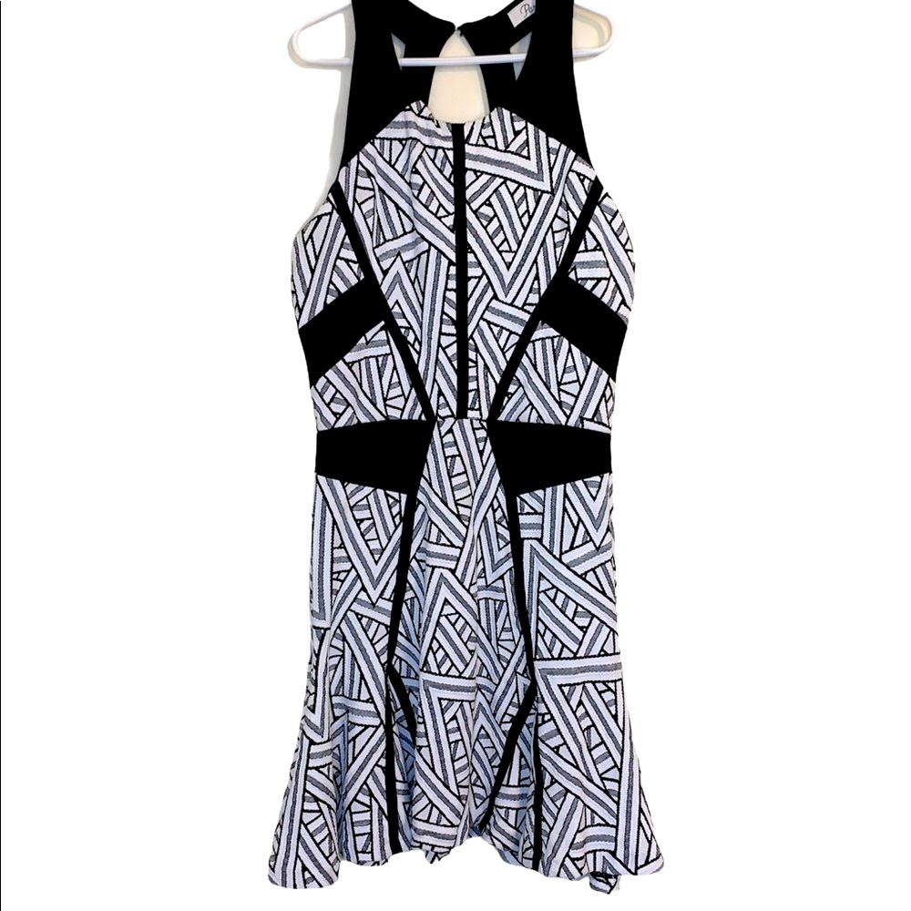 Parker A-Line Black Halter Neck Printed Dress